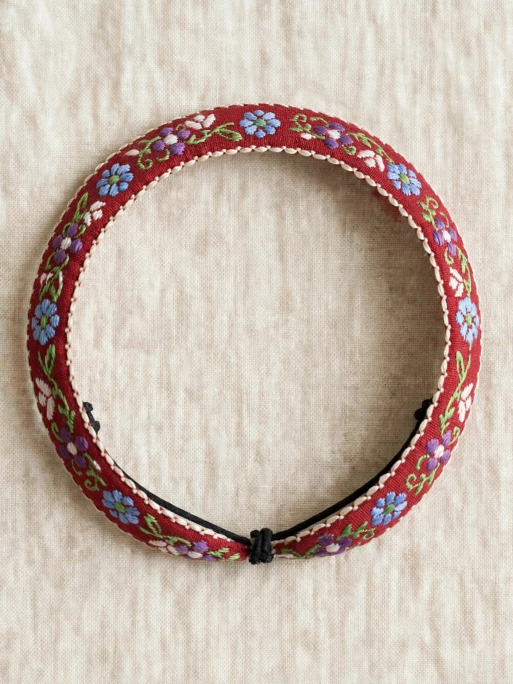 Red Blue Floral Embroidered Bracelet — Mexican Woven